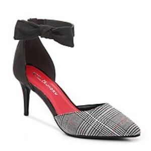 NWOT Black and Gray Plaid Heel with Strap/Bow